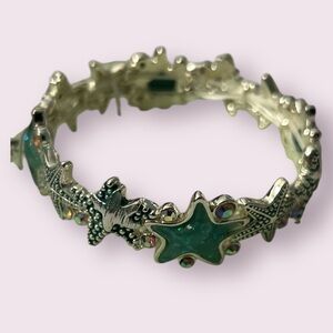 Silver Starfish Bracelet with‎ Green Accents